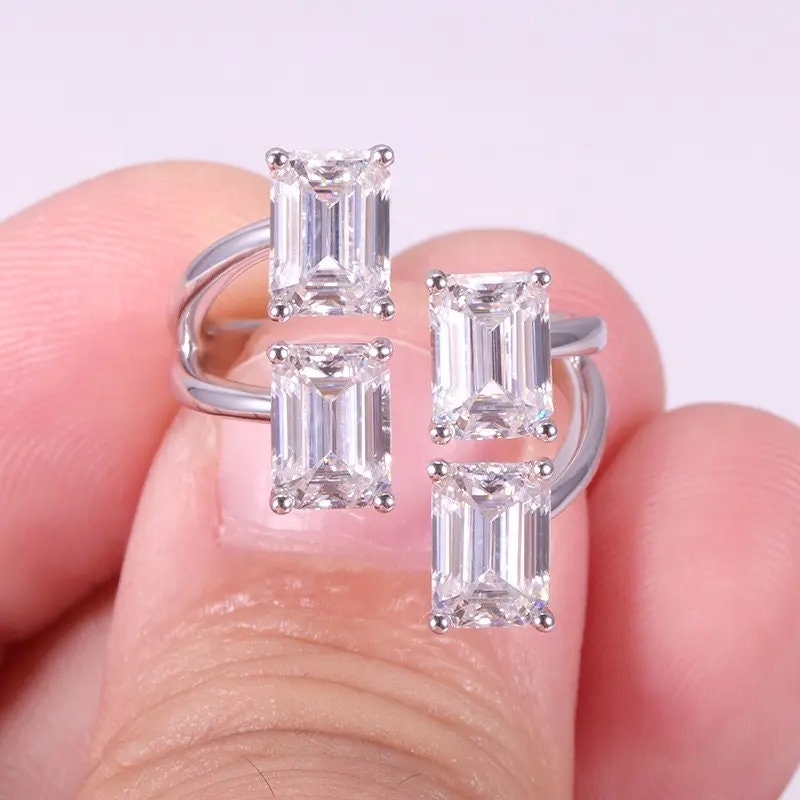 Emerald Cut Lab Grown Diamond Double Toi Et Moi Ring