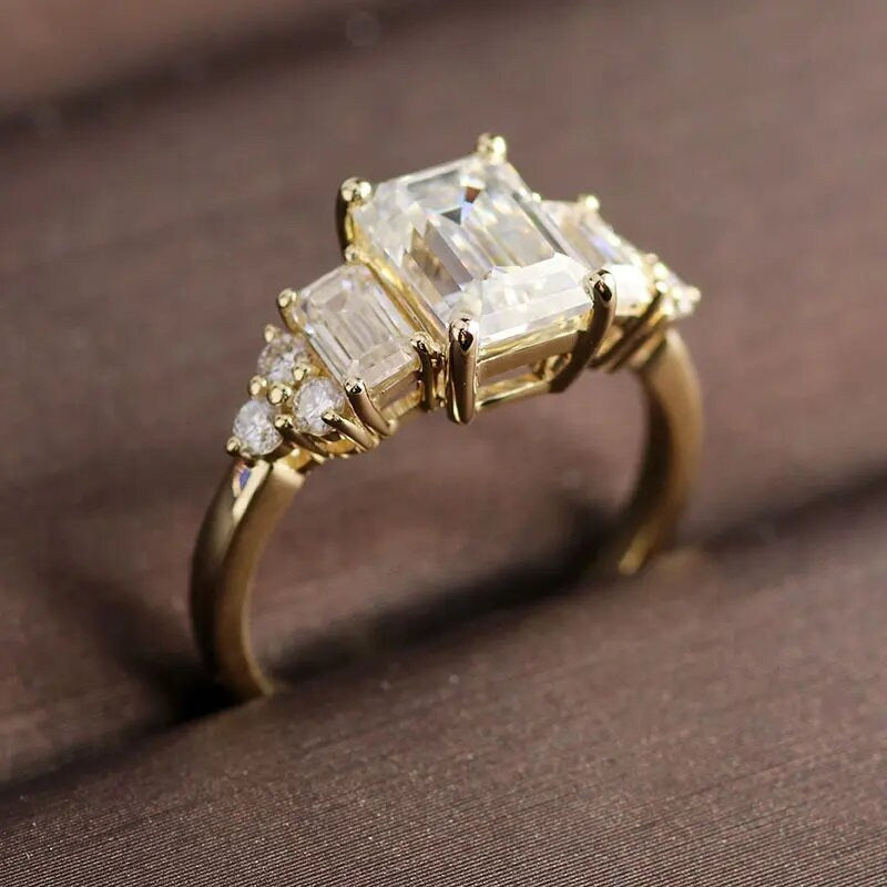 2.01 CT Emerald Cut Lab Cultivated Diamond Gold Engagement Ring