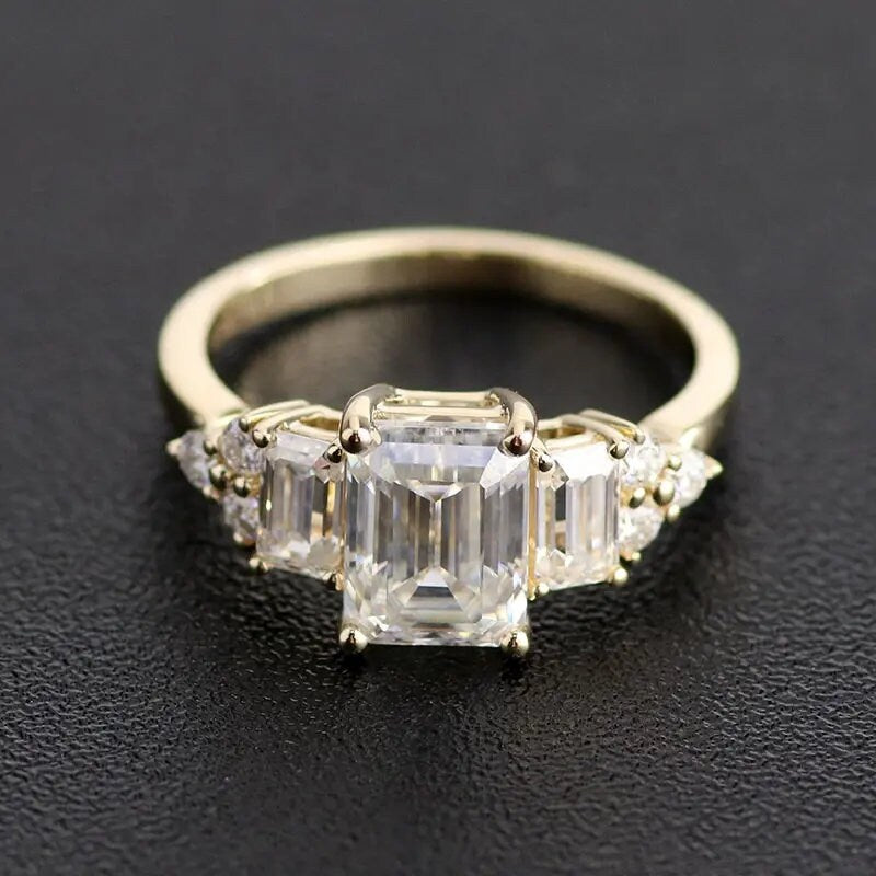 2.01 CT Emerald Cut Lab Cultivated Diamond Gold Engagement Ring