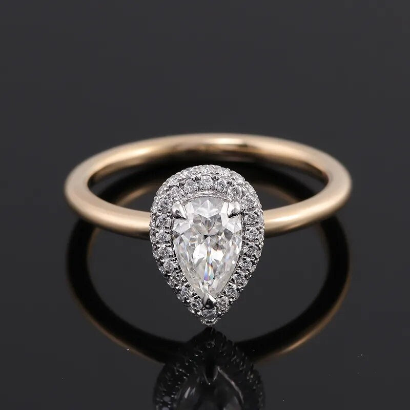 14K Solid Gold Handmade 1.25CT Pear Cut Unique Double Halo Wedding Ring