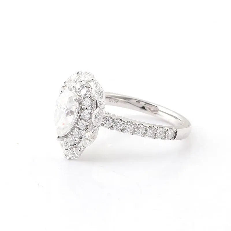 Vintage Themed Pear Lab Grown Diamond Double Halo Proposal Ring