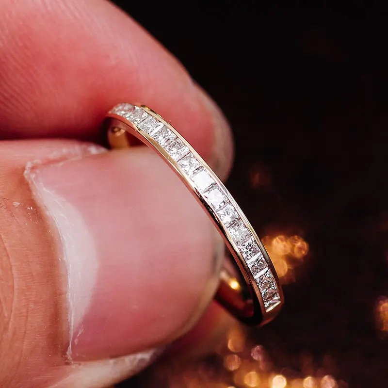 14K Solid Gold 0.58 Cts Princess Cut Lab-Grown Diamond Band