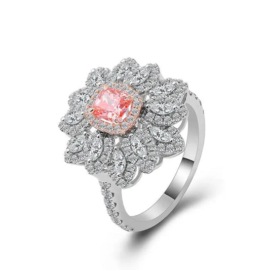3.77 Cts Elegantly Indian Hand-Made Two Tone Floral Theme Diamond Ring