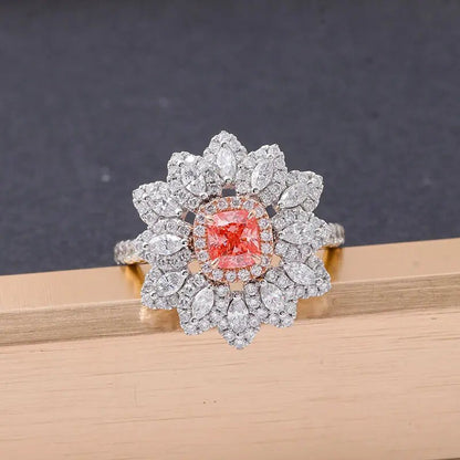 3.77 Cts Elegantly Indian Hand-Made Two Tone Floral Theme Diamond Ring