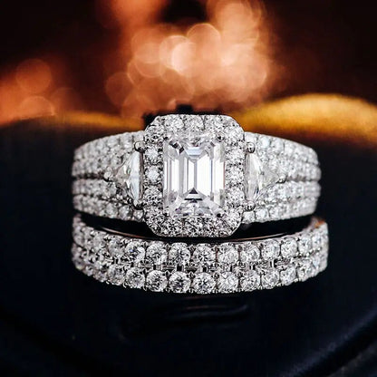 3.11CT Emerald cut Lab-Grown Diamond Engagement Ring Set