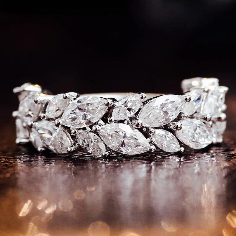 2.84 Cts Marquise Cut Diamond 14K White Gold Half Eternity Band Ring