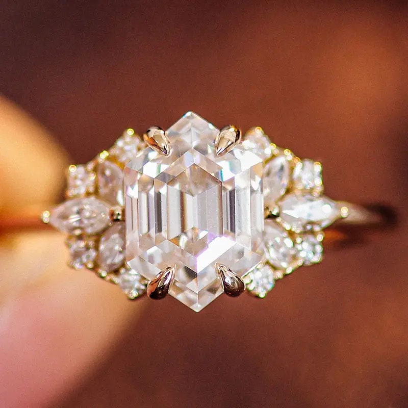 2.22 Carat Antique Hexagon Cut Diamond Wedding Ring