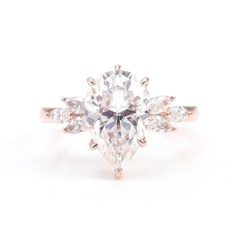 4.01 Ct Pear Diamond 14K Solid Rose Gold Hidden Halo Engagement Ring