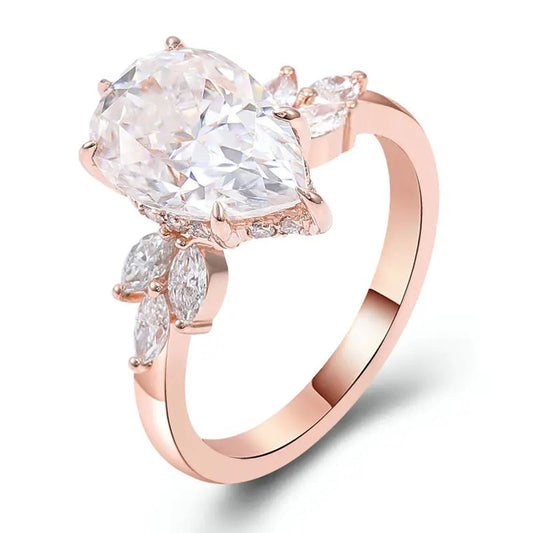 4.01 Ct Pear Diamond 14K Solid Rose Gold Hidden Halo Engagement Ring