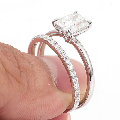 1.87 Carats Radiant Cut Diamond 14K White Ring Set