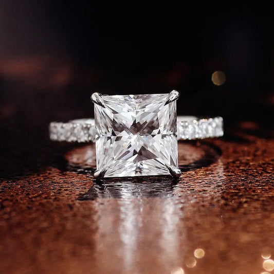 4.01 Carat Princess Cut Solitaire Diamond Paved Diamond Ring