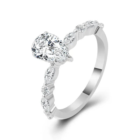 1.81 CT Pear Cut Diamond Engagement Ring Hidden Halo 18K Gold Ring
