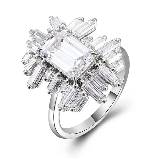 2.97 CT Emerald Cut Eco Diamond Anniversary Ring | Halo Baguette 14K Gold Cluster Ring