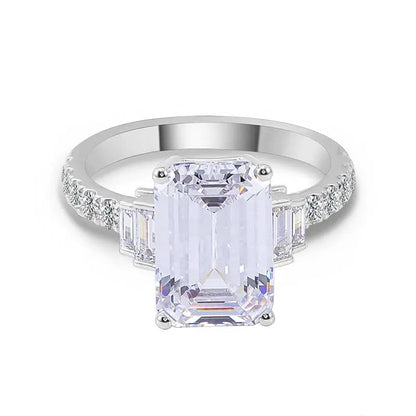 5.12 CT Emerald Cut Lab Grown Diamond 14K White Gold 5 Stone Ring