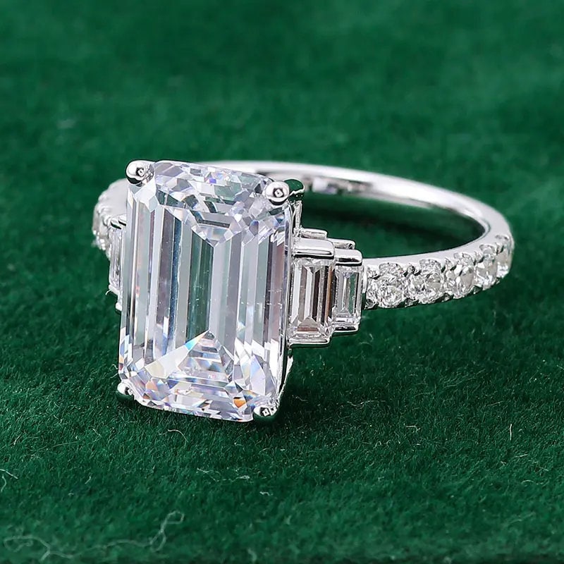 5.12 CT Emerald Cut Lab Grown Diamond 14K White Gold 5 Stone Ring