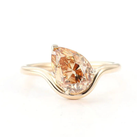 Champagne Pear Fancy Colored Diamond 18K Yellow Gold Ring
