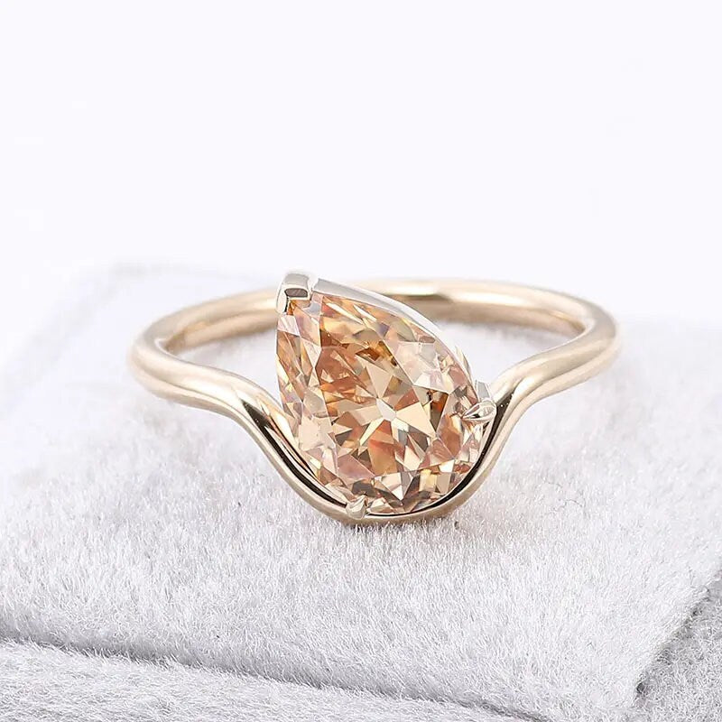 Champagne Pear Fancy Colored Diamond 18K Yellow Gold Ring