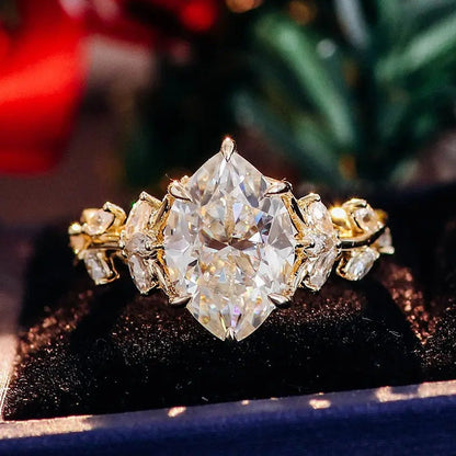 Clustered Big Marquise Cut Lab-Grown Diamond Ring