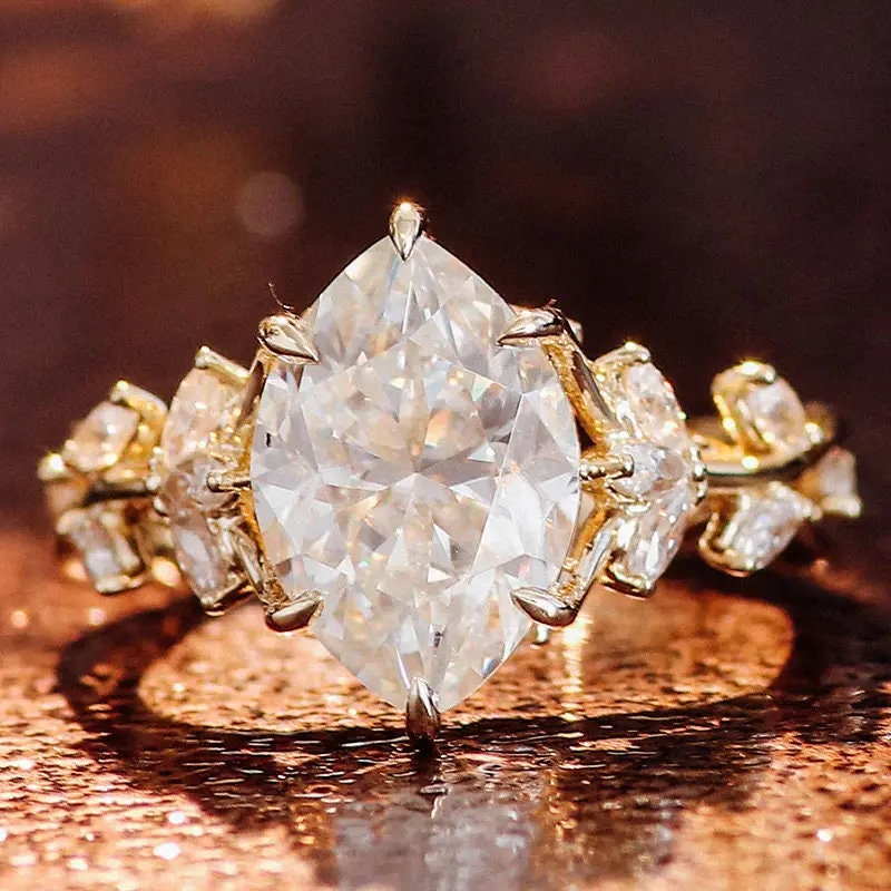 Clustered Big Marquise Cut Lab-Grown Diamond Ring