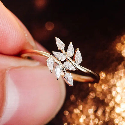 Leaf Themed Pear Lab Grown Diamond Ring