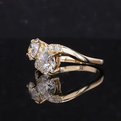 1.60 Cts Round Old Mine Cut Lab Grown Diamond Two Stone Wedding Ring