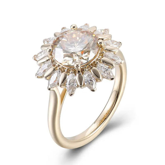 2.78 Carat H Colour Round Cut Floral Halo Engagement Ring | Marquise Cut Diamond Bride's Wedding Ring