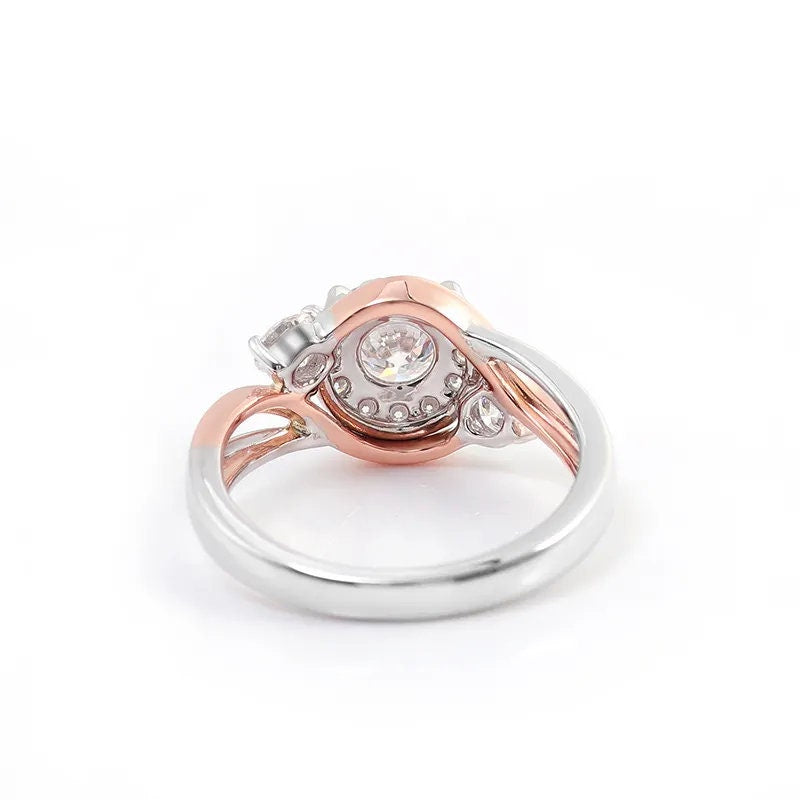 Hand-Made Twisted Shank Two Tone 18K Solid White & Rose Gold Diamond Ring