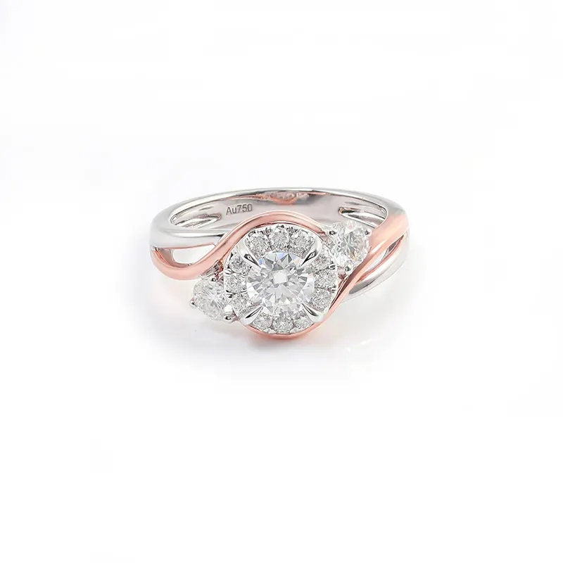 Hand-Made Twisted Shank Two Tone 18K Solid White & Rose Gold Diamond Ring