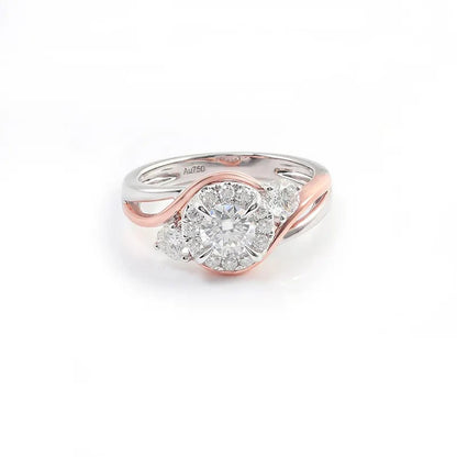 Hand-Made Twisted Shank Two Tone 18K Solid White & Rose Gold Diamond Ring