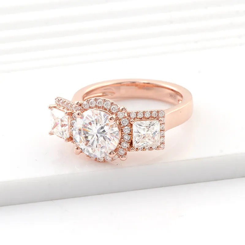 Round & Princess Brilliant Cut Lab-Grown Diamond Three Stone Ring