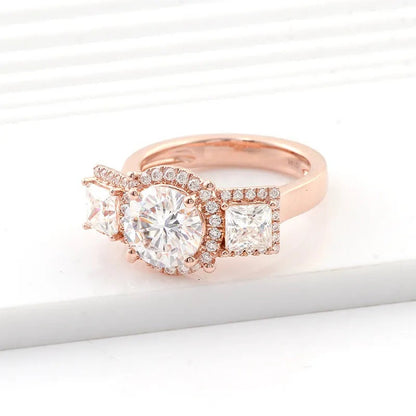 Round & Princess Brilliant Cut Lab-Grown Diamond Three Stone Ring