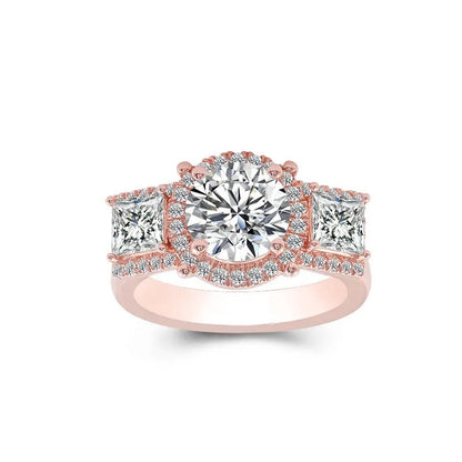 Round & Princess Brilliant Cut Lab-Grown Diamond Three Stone Ring