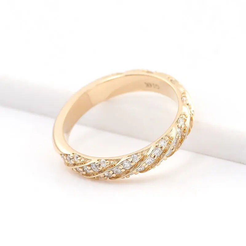 Hand-Made Diamond Stackable 14K Solid Gold Band Ring for her