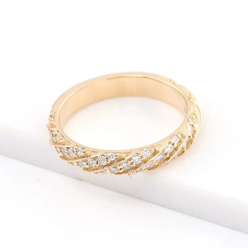 Hand-Made Diamond Stackable 14K Solid Gold Band Ring for her