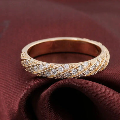 Hand-Made Diamond Stackable 14K Solid Gold Band Ring for her