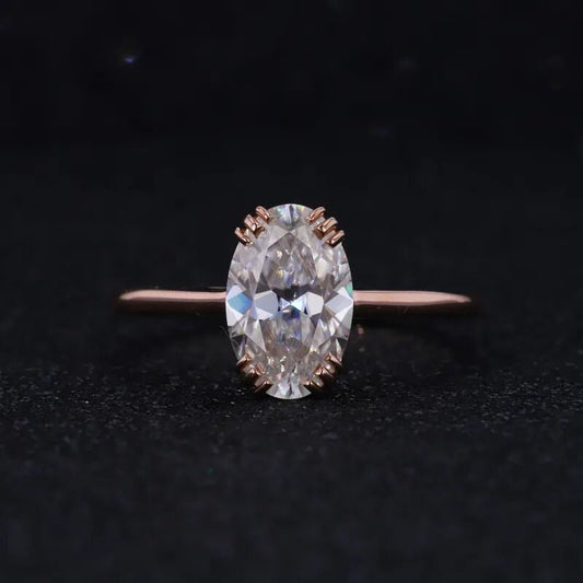 2.75 克拉 VS | EF 颜色椭圆形实验室种植单石钻石订婚戒指复古设计戒指 14K 玫瑰金