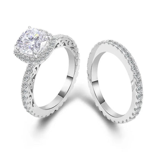 2.94 TCW Cushion Cut Lab Grown Diamond Solitaire Wedding Ring Set