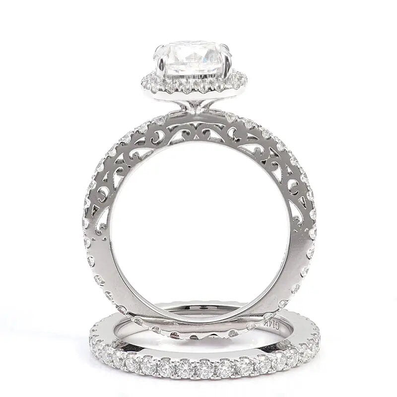 2.94 TCW Cushion Cut Lab Grown Diamond Solitaire Wedding Ring Set