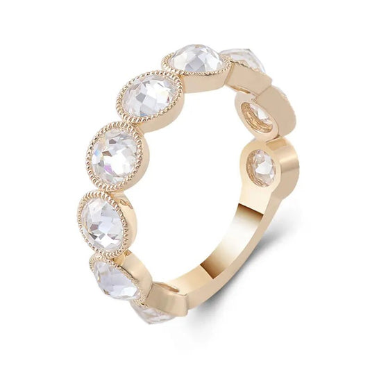 14K 黄金玫瑰切割圆形实验室种植钻石独特戒指