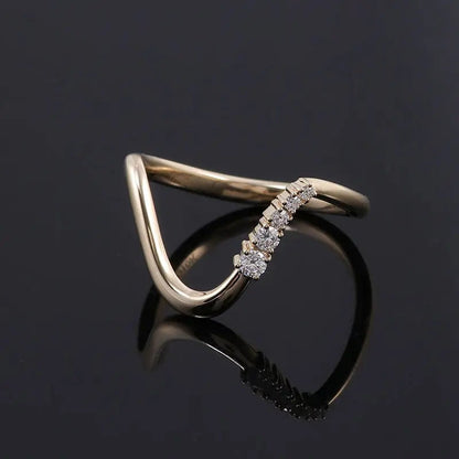 18k Solid Gold Chevron V Shaped Diamond Ring
