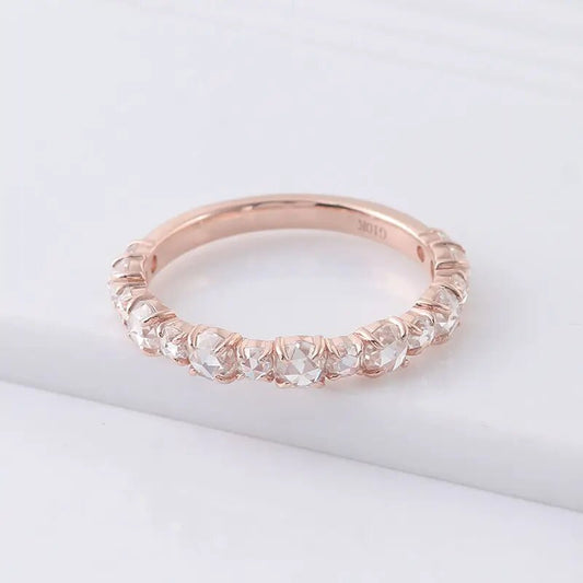14K 实心玫瑰金玫瑰切割圆形实验室制造钻石独特复古风格戒指