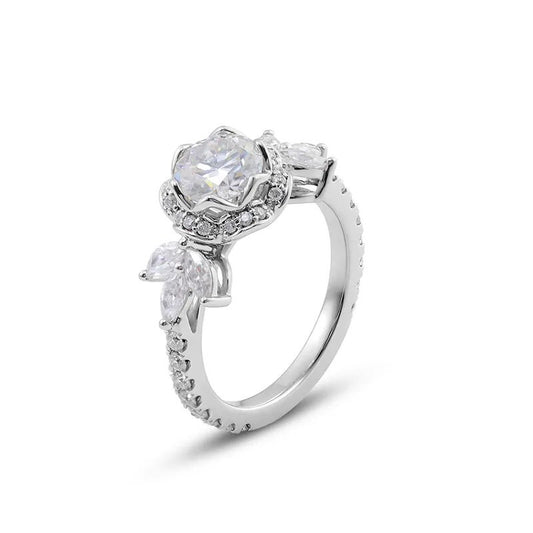 1 克拉圆形切割钻石订婚戒指 |复古白金订婚戒指