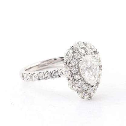 Vintage Themed Pear Lab Grown Diamond Double Halo Proposal Ring