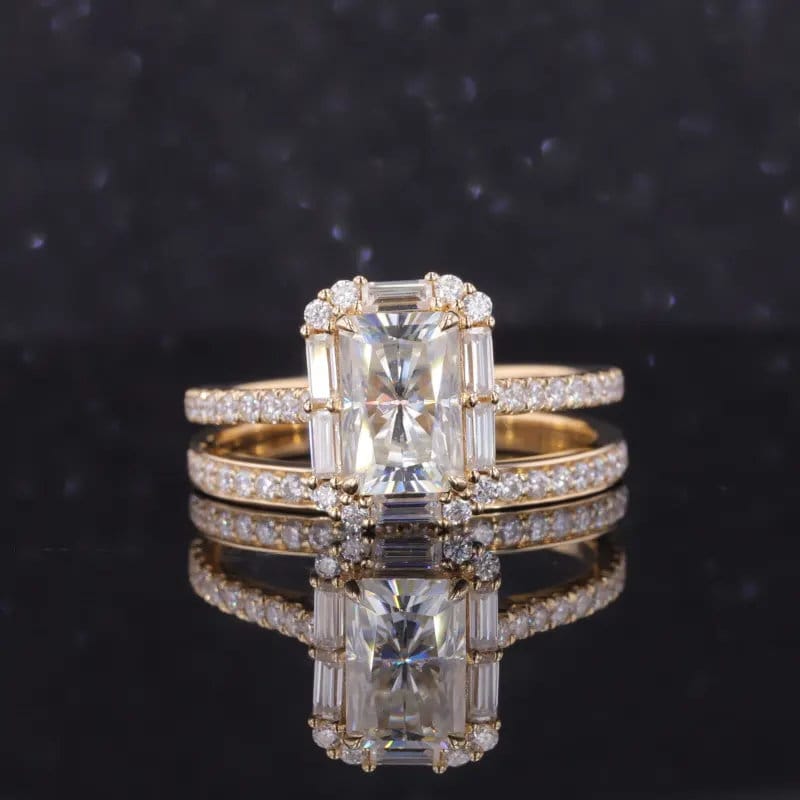 3.01 CT Radiant Cut Hidden Halo Engagement Bride's Ring Set