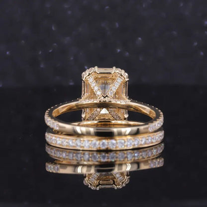 3.01 CT Radiant Cut Hidden Halo Engagement Bride's Ring Set