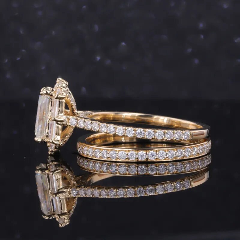 3.01 CT Radiant Cut Hidden Halo Engagement Bride's Ring Set