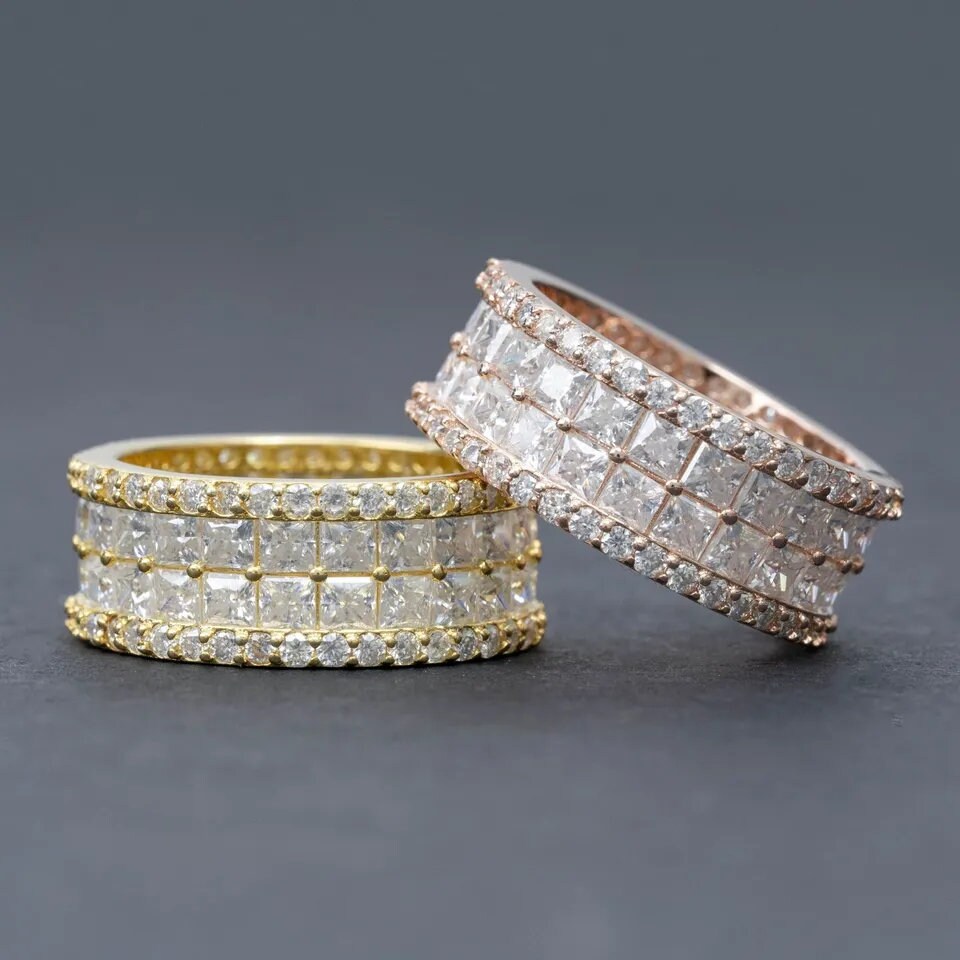 Micro Pave 14K Gold Band 4 Row Diamond Anniversary Band