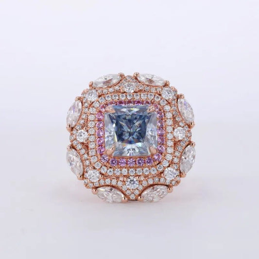 白色榄尖形和粉色圆形钻石 14K 玫瑰金实验室种植钻石，适合女士