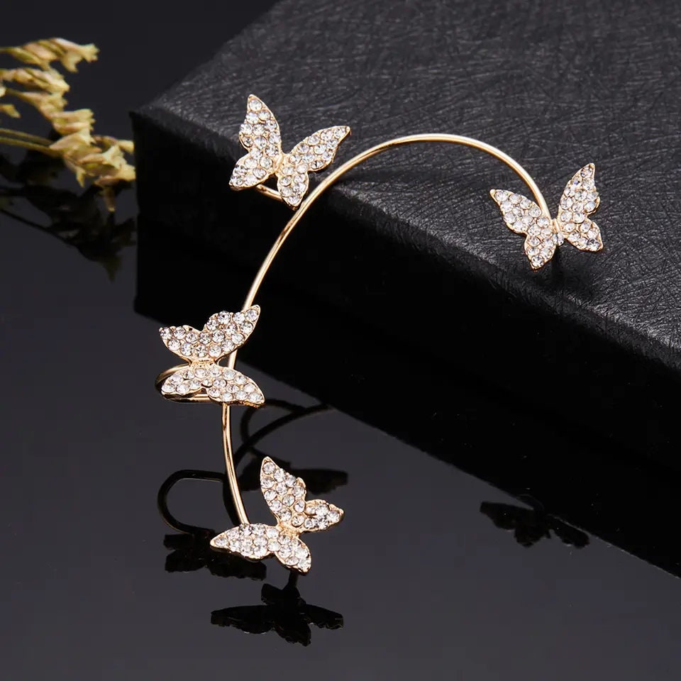 Party Butterfly Ear Clip Long Hanging Earrings Jewelry Women Girls Butterfly Ear Cuff Earrings