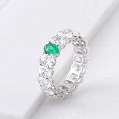 Oval Shape Emerald and Diamond Eternity Engagement Band